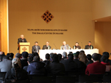 The panel at the launch of the Tajik translation of The Ismailis Their History and Doctrines at the Ismaili Centre, Dushanbe, Tajikistan.Photo:Niyozai Aini